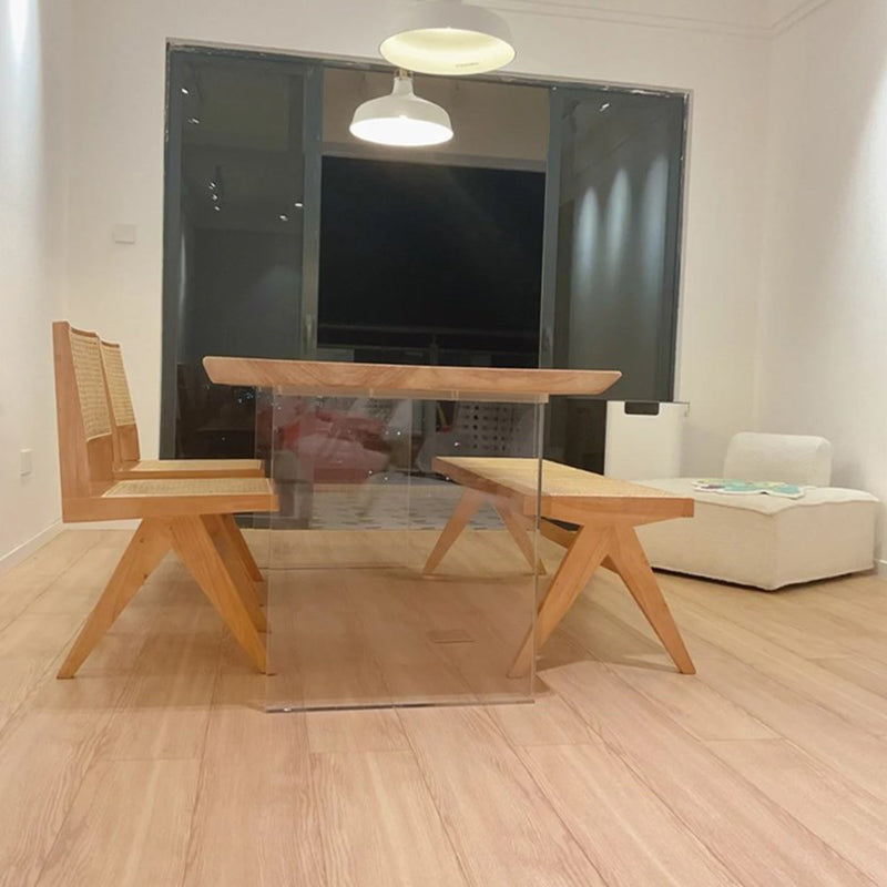 Rechthoek houten eettafel traditionele luxe tafel met dubbele voetstukbasis