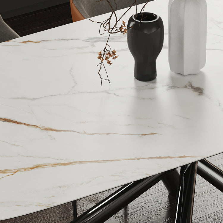 Rectangle Dining Table Industrial Stone Table in White for Dining Room Clearhalo 'Dining Tables & Seating' 'Dining Tables' 'dining_table' 'furn' 'furn_dining_table' 'Furniture' 'Kitchen & Dining Furniture' 5997037