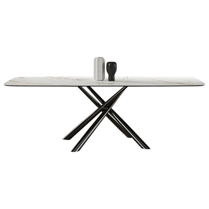 Rectangle Dining Table Industrial Stone Table in White for Dining Room Without Chairs Clearhalo 'Dining Tables & Seating' 'Dining Tables' 'dining_table' 'furn' 'furn_dining_table' 'Furniture' 'Kitchen & Dining Furniture' 5997038