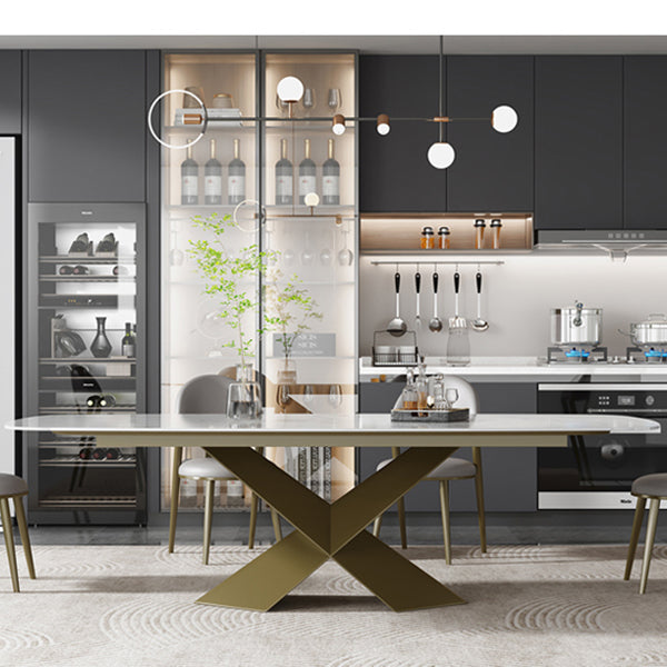 Rectangle Dining Table Sintered Stone Dining Table for Dining Room Gold 70.9"L x 35.4"W x 29.5"H Without Chairs Clearhalo 'Dining Tables & Seating' 'Dining Tables' 'dining_table' 'furn' 'furn_dining_table' 'Furniture' 'Kitchen & Dining Furniture' 5997125