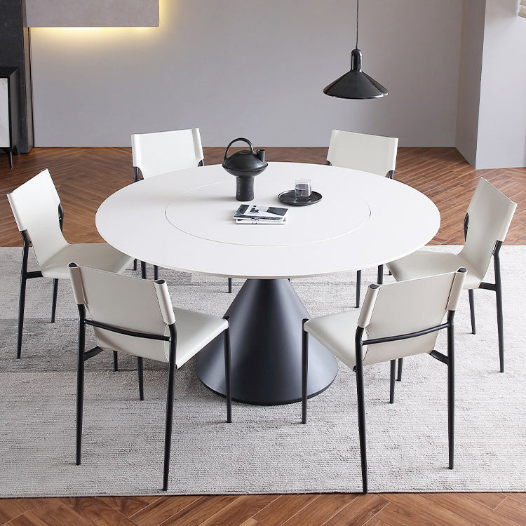 Round Stone Dining Table Modern Turntable White-black Furniture with Pedestal Base