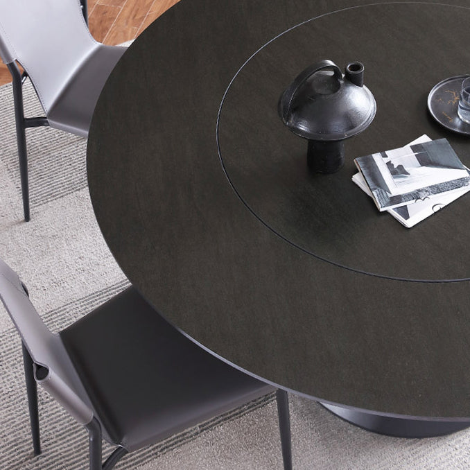 Round Stone Dining Table Modern Turntable White-black Furniture with Pedestal Base