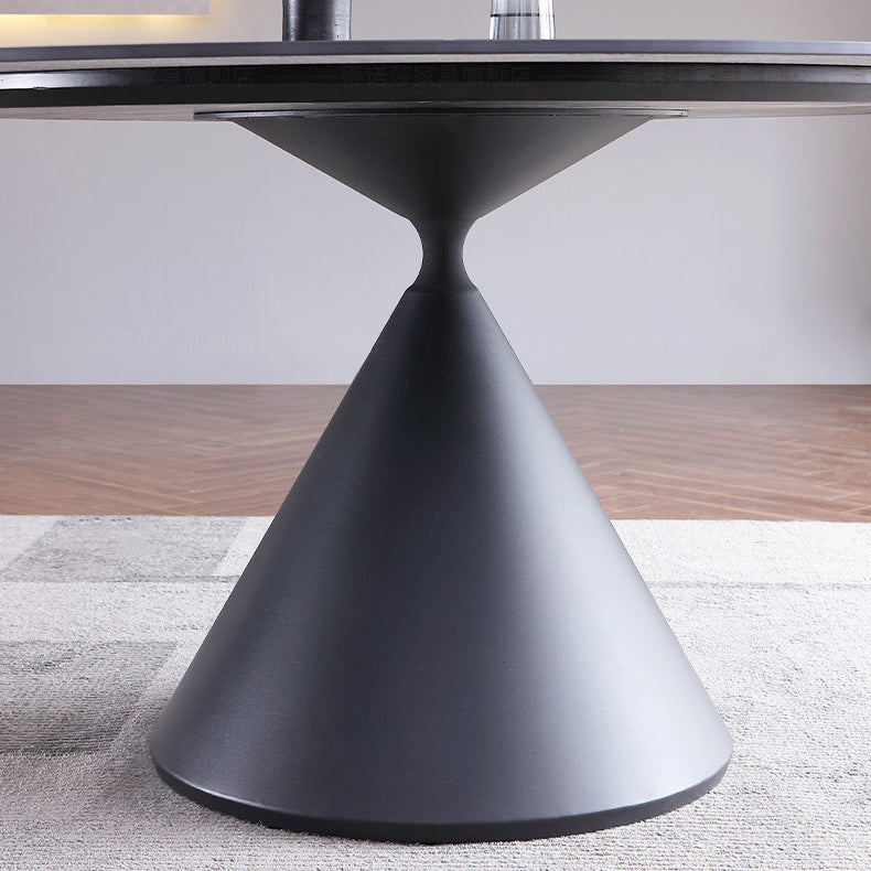 Round Stone Dining Table Modern Turntable White-black Furniture with Pedestal Base