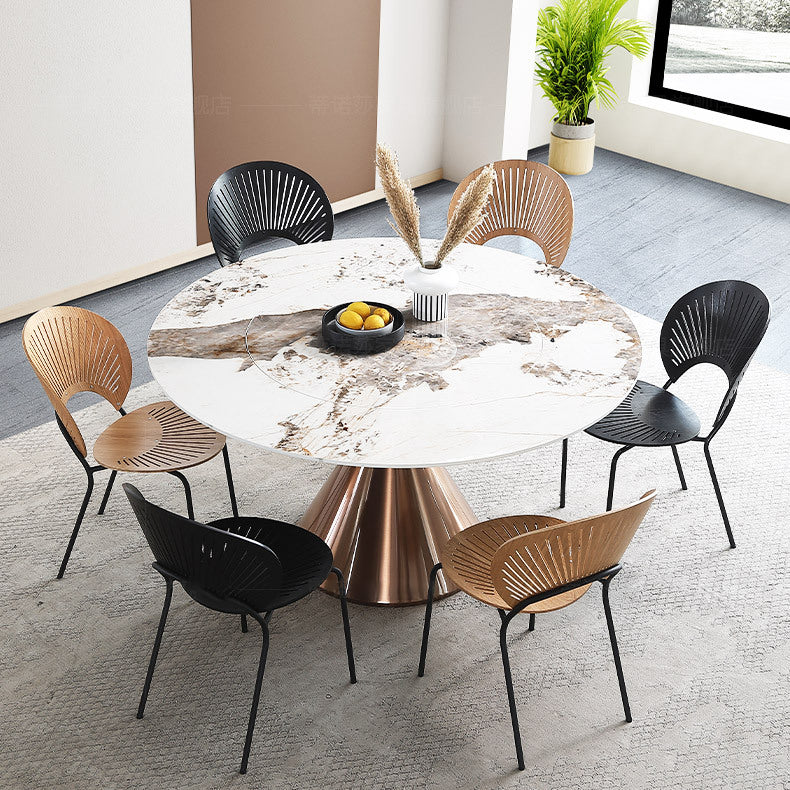 Round Stone Dining Table Modern Turntable White-black Furniture with Pedestal Base