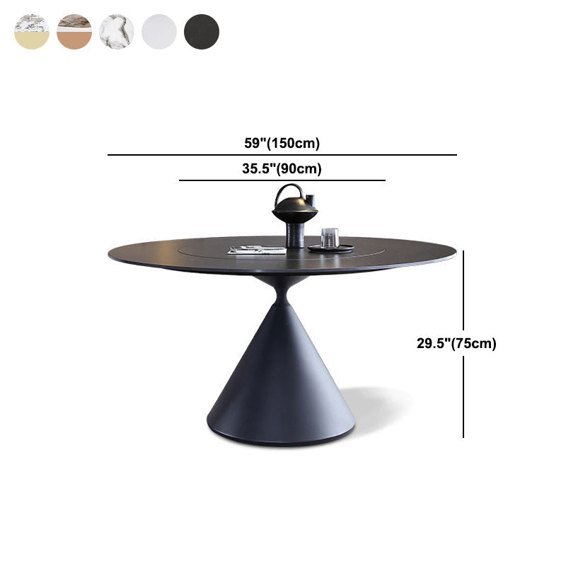Round Stone Dining Table Modern Turntable White-black Furniture with Pedestal Base