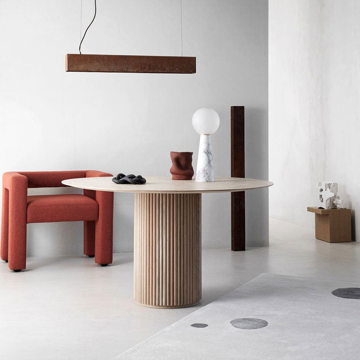 Round Solid Wood Dining Table Modern Brown-natural Furniture with Pedestal Base for Office