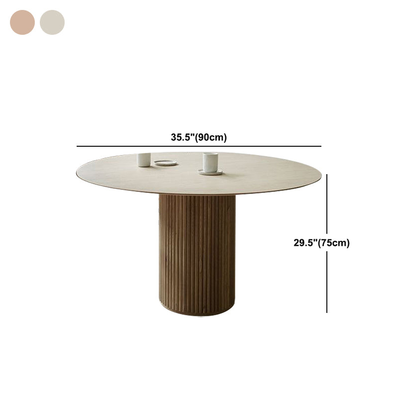 Round Solid Wood Dining Table Modern Brown-natural Furniture with Pedestal Base for Office