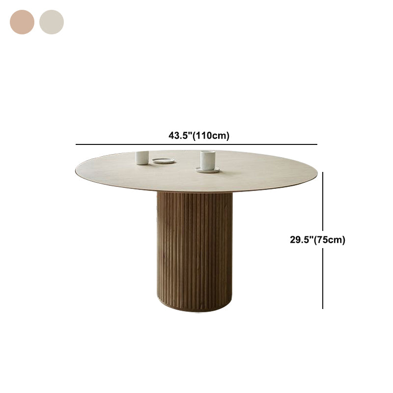 Round Solid Wood Dining Table Modern Brown-natural Furniture with Pedestal Base for Office