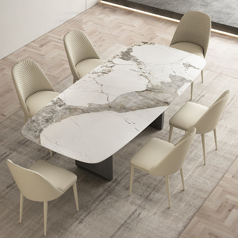 Stone Dining Table Traditional Luxury Dining Table with Double Pedestal Rectangle 55.1"L x 31.5"W x 29.5"H Without Chairs Clearhalo 'Dining Tables & Seating' 'Dining Tables' 'dining_table' 'furn' 'furn_dining_table' 'Furniture' 'Kitchen & Dining Furniture' 5997280