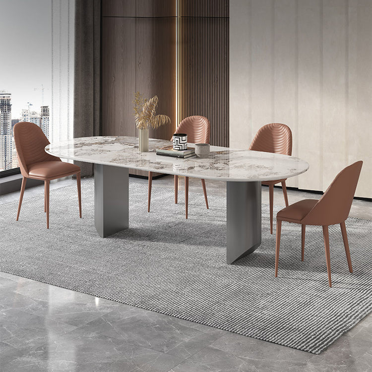 Stone Dining Table Traditional Luxury Dining Table with Double Pedestal Oval 70.9"L x 35.4"W x 29.5"H Without Chairs Clearhalo 'Dining Tables & Seating' 'Dining Tables' 'dining_table' 'furn' 'furn_dining_table' 'Furniture' 'Kitchen & Dining Furniture' 5997281