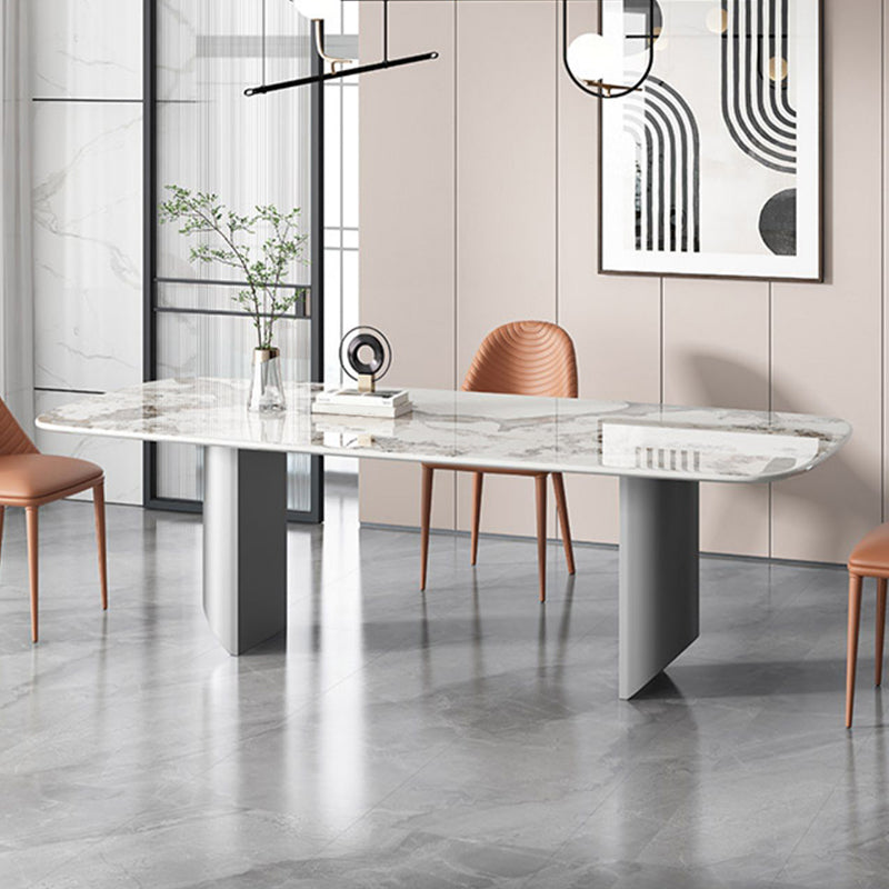 Stone Dining Table Traditional Luxury Dining Table with Double Pedestal Rectangle 70.9"L x 35.4"W x 29.5"H Without Chairs Clearhalo 'Dining Tables & Seating' 'Dining Tables' 'dining_table' 'furn' 'furn_dining_table' 'Furniture' 'Kitchen & Dining Furniture' 5997282