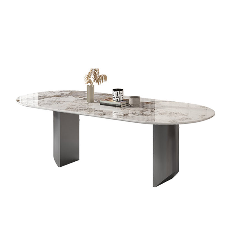 Stone Dining Table Traditional Luxury Dining Table with Double Pedestal Oval Without Chairs Clearhalo 'Dining Tables & Seating' 'Dining Tables' 'dining_table' 'furn' 'furn_dining_table' 'Furniture' 'Kitchen & Dining Furniture' 5997283