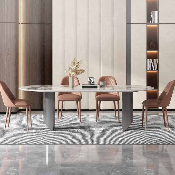 Stone Dining Table Traditional Luxury Dining Table with Double Pedestal Clearhalo 'Dining Tables & Seating' 'Dining Tables' 'dining_table' 'furn' 'furn_dining_table' 'Furniture' 'Kitchen & Dining Furniture' 5997290