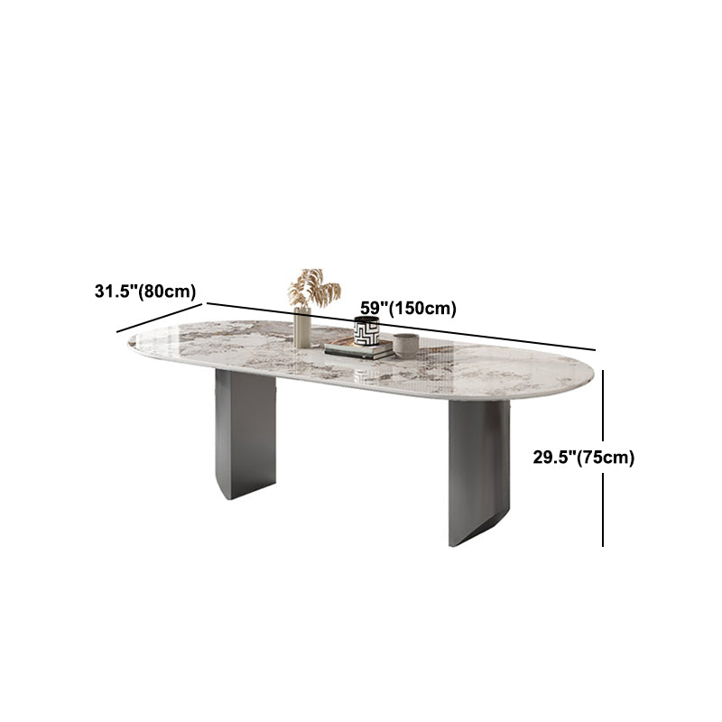 Stone Dining Table Traditional Luxury Dining Table with Double Pedestal Clearhalo 'Dining Tables & Seating' 'Dining Tables' 'dining_table' 'furn' 'furn_dining_table' 'Furniture' 'Kitchen & Dining Furniture' 5997294