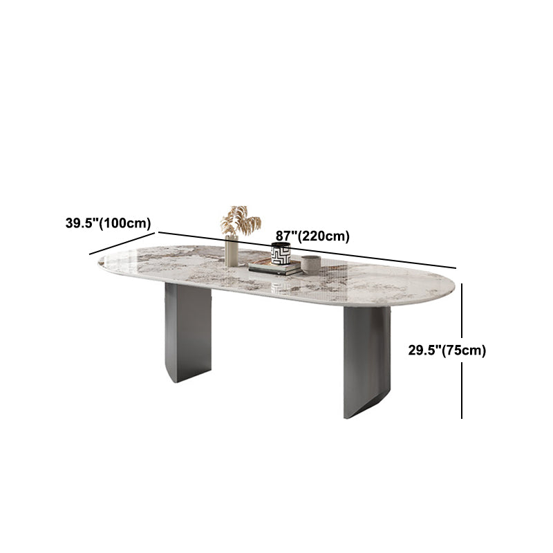 Stone Dining Table Traditional Luxury Dining Table with Double Pedestal Clearhalo 'Dining Tables & Seating' 'Dining Tables' 'dining_table' 'furn' 'furn_dining_table' 'Furniture' 'Kitchen & Dining Furniture' 5997302