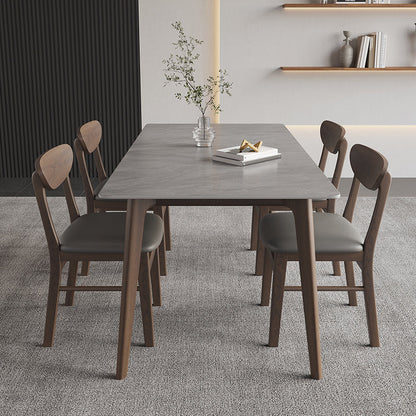 Rectangle Stone Dining Table Solid Wood 4 Legs Dining Table for Kitchen