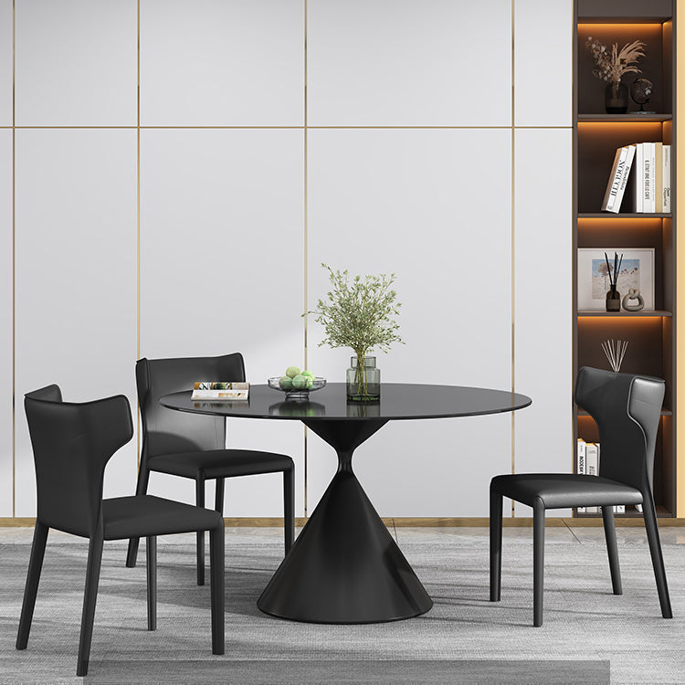 Ronde eettafel stenen eettafel in zwart en wit met voetstuk