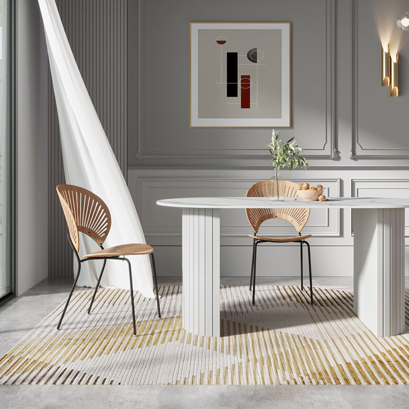 Sintered Stone Dining Table Modern White Furniture with Double Pedestal for Office Clearhalo 'Dining Tables & Seating' 'Dining Tables' 'dining_table' 'furn' 'furn_dining_table' 'Furniture' 'Kitchen & Dining Furniture' 5997415