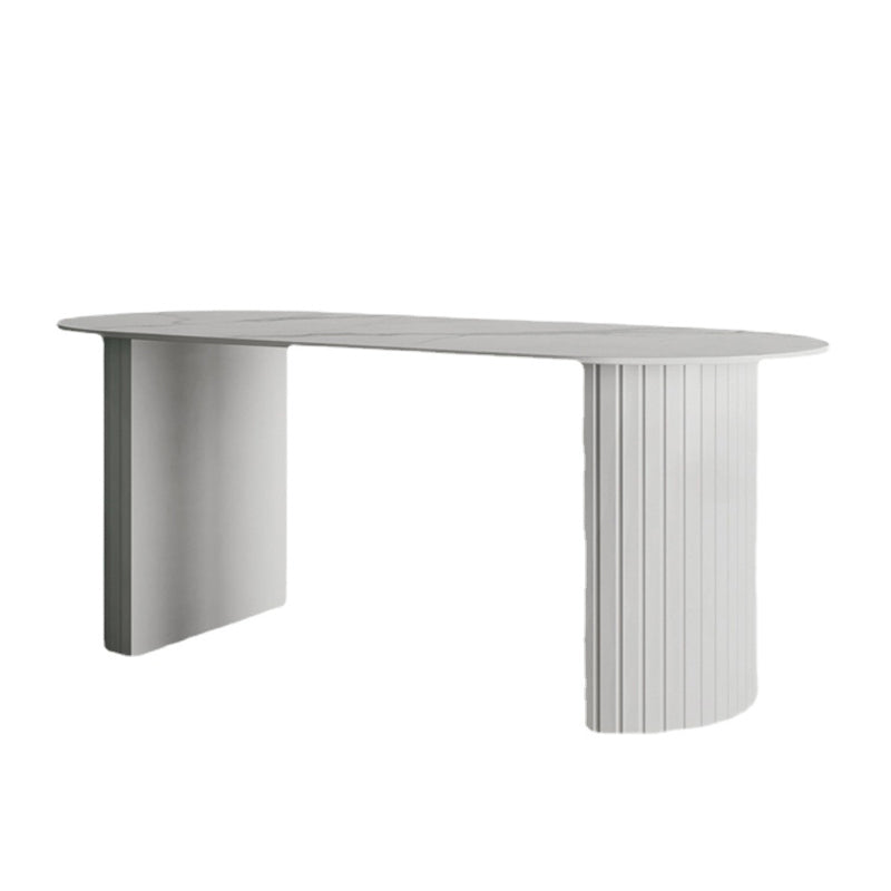 Sintered Stone Dining Table Modern White Furniture with Double Pedestal for Office Oval Without Chairs Clearhalo 'Dining Tables & Seating' 'Dining Tables' 'dining_table' 'furn' 'furn_dining_table' 'Furniture' 'Kitchen & Dining Furniture' 5997416
