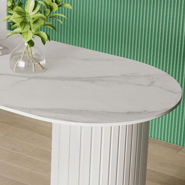 Sintered Stone Dining Table Modern White Furniture with Double Pedestal for Office Clearhalo 'Dining Tables & Seating' 'Dining Tables' 'dining_table' 'furn' 'furn_dining_table' 'Furniture' 'Kitchen & Dining Furniture' 5997417