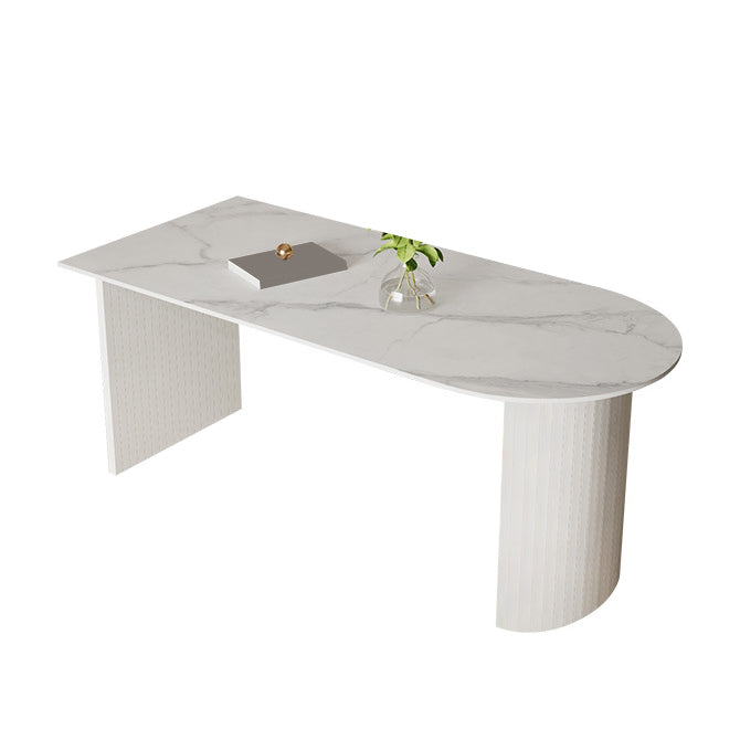 Sintered Stone Dining Table Modern White Furniture with Double Pedestal for Office Free Form Without Chairs Clearhalo 'Dining Tables & Seating' 'Dining Tables' 'dining_table' 'furn' 'furn_dining_table' 'Furniture' 'Kitchen & Dining Furniture' 5997421