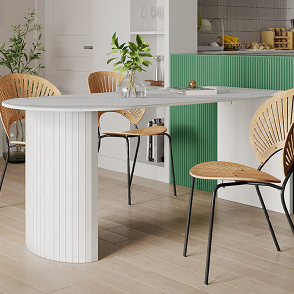 Sintered Stone Dining Table Modern White Furniture with Double Pedestal for Office Clearhalo 'Dining Tables & Seating' 'Dining Tables' 'dining_table' 'furn' 'furn_dining_table' 'Furniture' 'Kitchen & Dining Furniture' 5997425