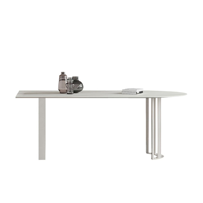 Sintered Stone Dining Table Modern Free Form White Furniture with Double Pedestal for Home