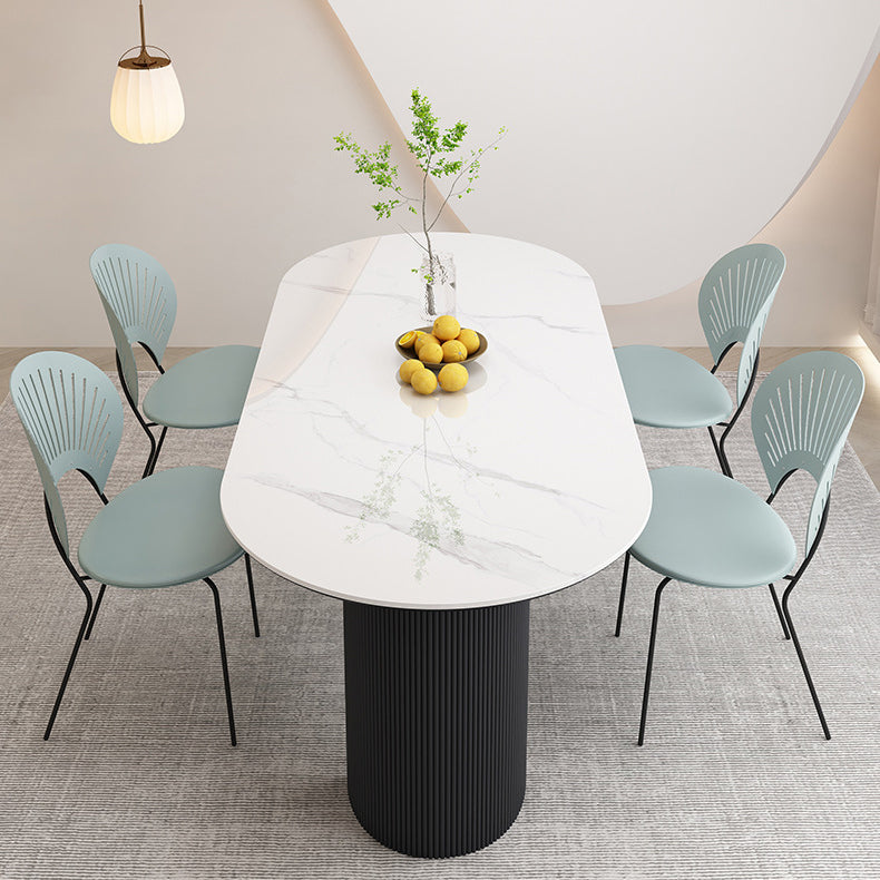 Stone Top Dining Table Contemporary Oval Table with Sled Base Gloss White Black Clearhalo 'Dining Tables & Seating' 'Dining Tables' 'dining_table' 'furn' 'furn_dining_table' 'Furniture' 'Kitchen & Dining Furniture' 5997501