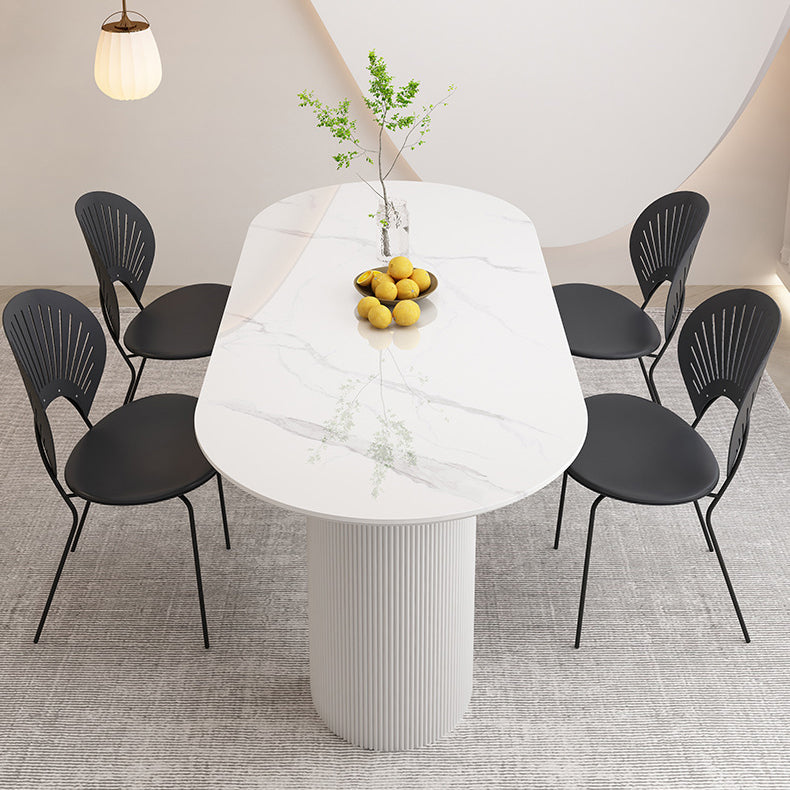 Stone Top Dining Table Contemporary Oval Table with Sled Base Gloss White White Clearhalo 'Dining Tables & Seating' 'Dining Tables' 'dining_table' 'furn' 'furn_dining_table' 'Furniture' 'Kitchen & Dining Furniture' 5997503