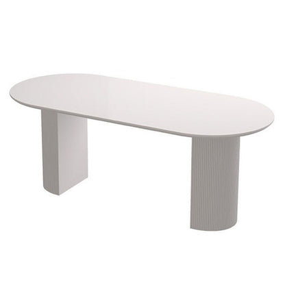 Stone Top Dining Table Contemporary Oval Table with Sled Base Matte White White Clearhalo 'Dining Tables & Seating' 'Dining Tables' 'dining_table' 'furn' 'furn_dining_table' 'Furniture' 'Kitchen & Dining Furniture' 5997504