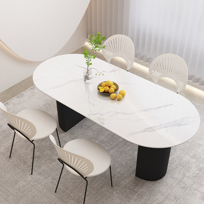 Stone Top Dining Table Contemporary Oval Table with Sled Base Clearhalo 'Dining Tables & Seating' 'Dining Tables' 'dining_table' 'furn' 'furn_dining_table' 'Furniture' 'Kitchen & Dining Furniture' 5997511