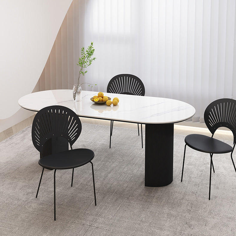 Stone Top Dining Table Contemporary Oval Table with Sled Base Clearhalo 'Dining Tables & Seating' 'Dining Tables' 'dining_table' 'furn' 'furn_dining_table' 'Furniture' 'Kitchen & Dining Furniture' 5997513