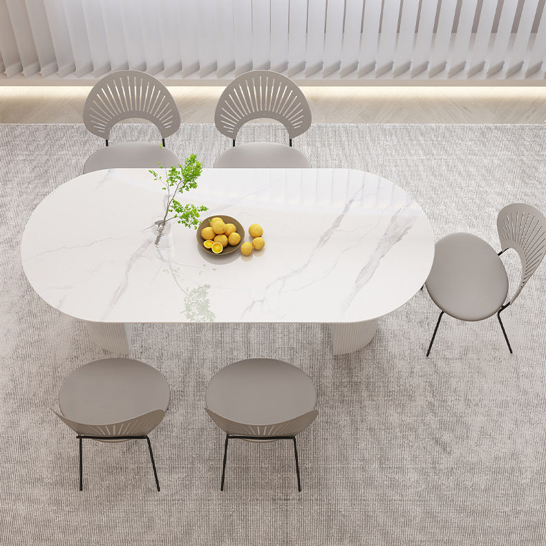 Stone Top Dining Table Contemporary Oval Table with Sled Base Clearhalo 'Dining Tables & Seating' 'Dining Tables' 'dining_table' 'furn' 'furn_dining_table' 'Furniture' 'Kitchen & Dining Furniture' 5997514
