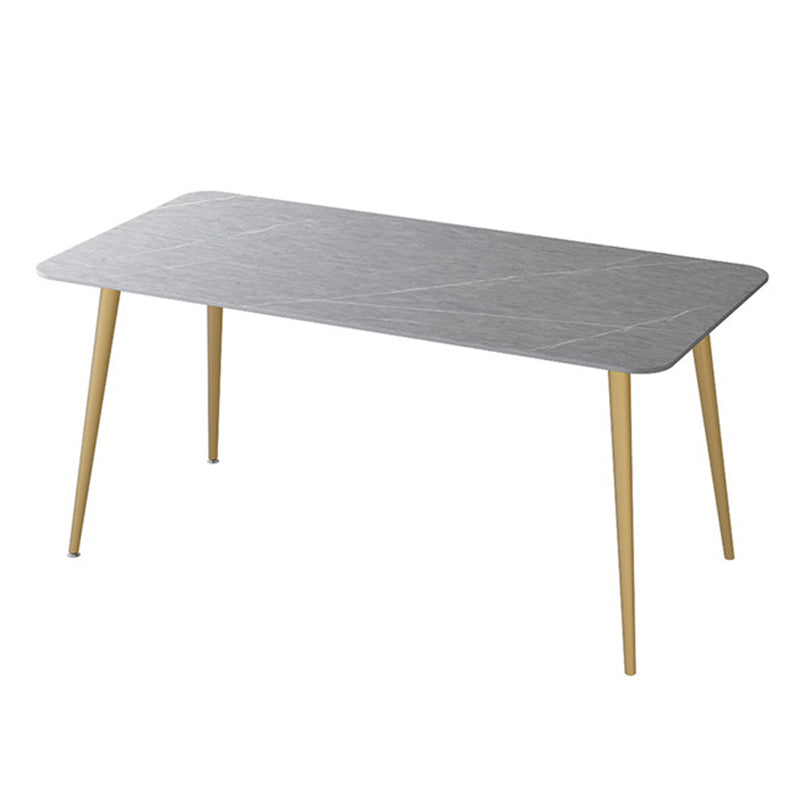 Stone Top Dining Table Industrial Rectangle Table with 4 Gold Legs