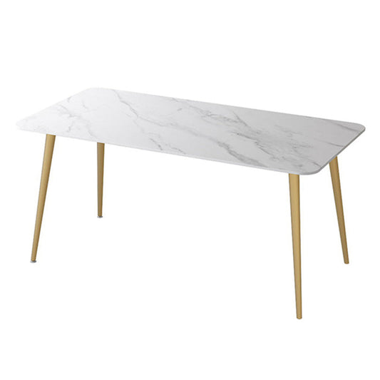 Stone Top Dining Table Industrial Rectangle Table with 4 Gold Legs White Without Chairs