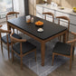 Rectangle Stone Top Table Mid-Century Modern Dining Table with 4 Wood Legs Black 55.1"L x 31.5"W x 29.5"H Without Chairs Clearhalo 'Dining Tables & Seating' 'Dining Tables' 'dining_table' 'furn' 'furn_dining_table' 'Furniture' 'Kitchen & Dining Furniture' 5997593