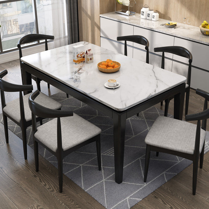 Rectangle Stone Top Table Mid-Century Modern Dining Table with 4 Wood Legs Black-White Without Chairs Clearhalo 'Dining Tables & Seating' 'Dining Tables' 'dining_table' 'furn' 'furn_dining_table' 'Furniture' 'Kitchen & Dining Furniture' 5997594