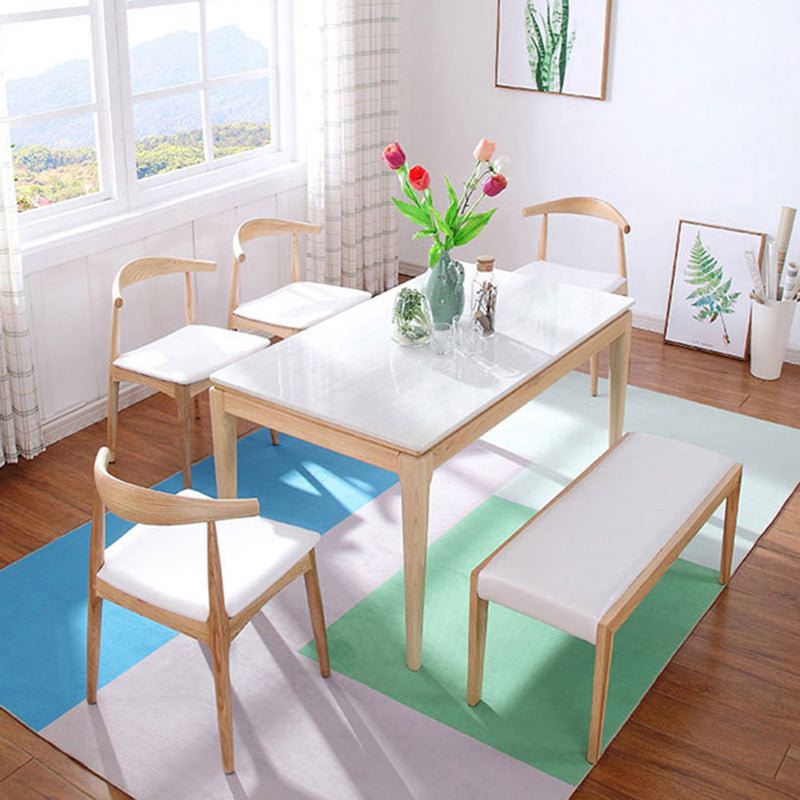 Rectangle Stone Top Table Mid-Century Modern Dining Table with 4 Wood Legs Natural Without Chairs Clearhalo 'Dining Tables & Seating' 'Dining Tables' 'dining_table' 'furn' 'furn_dining_table' 'Furniture' 'Kitchen & Dining Furniture' 5997596