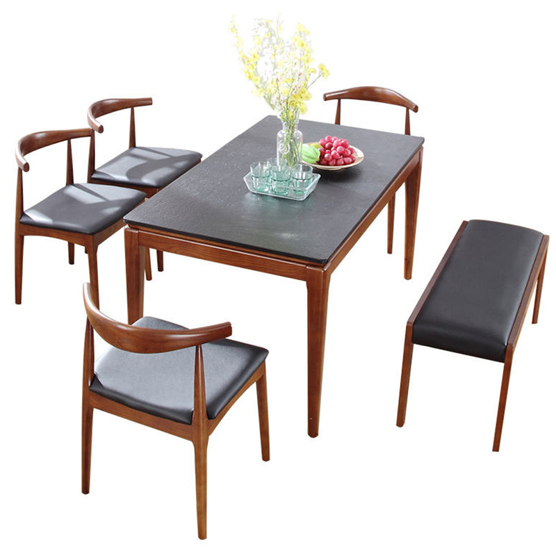 Rectangle Stone Top Table Mid-Century Modern Dining Table with 4 Wood Legs Clearhalo 'Dining Tables & Seating' 'Dining Tables' 'dining_table' 'furn' 'furn_dining_table' 'Furniture' 'Kitchen & Dining Furniture' 5997598