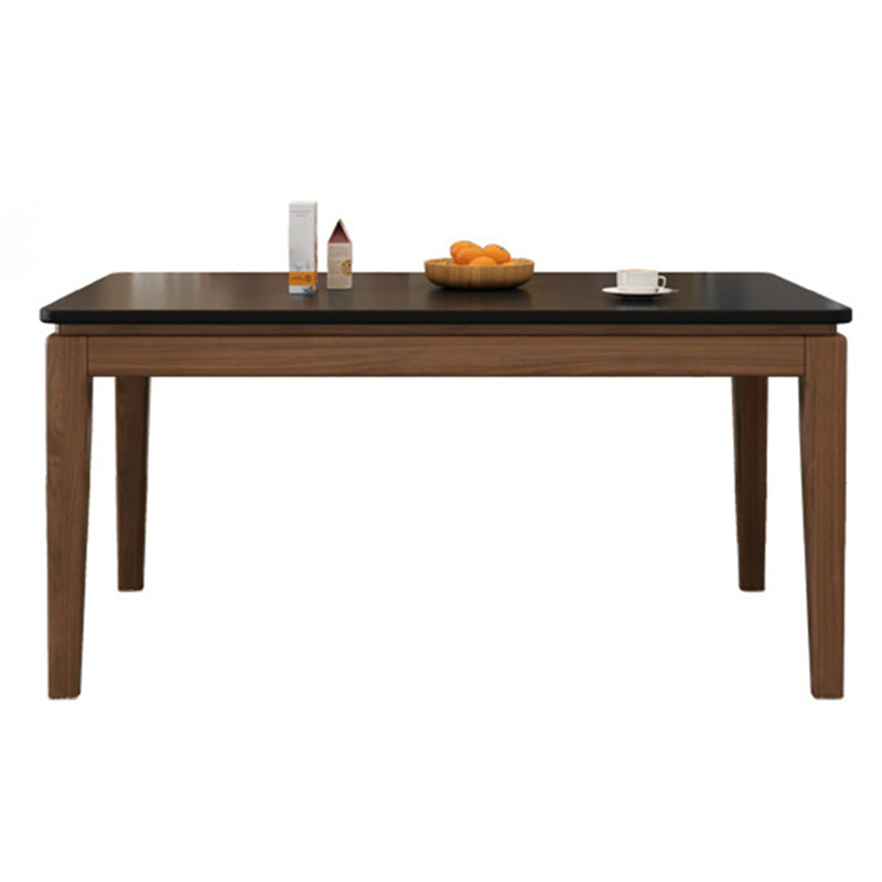 Rectangle Stone Top Table Mid-Century Modern Dining Table with 4 Wood Legs Black 59.1"L x 35.4"W x 29.5"H Without Chairs Clearhalo 'Dining Tables & Seating' 'Dining Tables' 'dining_table' 'furn' 'furn_dining_table' 'Furniture' 'Kitchen & Dining Furniture' 5997599