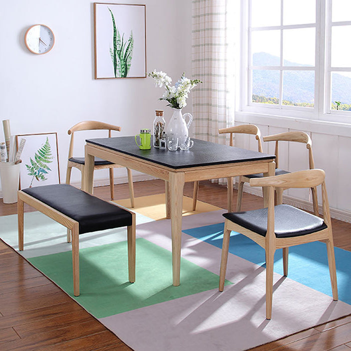 Rectangle Stone Top Table Mid-Century Modern Dining Table with 4 Wood Legs Clearhalo 'Dining Tables & Seating' 'Dining Tables' 'dining_table' 'furn' 'furn_dining_table' 'Furniture' 'Kitchen & Dining Furniture' 5997605