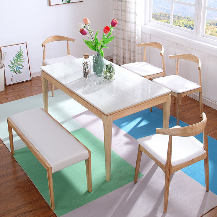 Rectangle Stone Top Table Mid-Century Modern Dining Table with 4 Wood Legs Clearhalo 'Dining Tables & Seating' 'Dining Tables' 'dining_table' 'furn' 'furn_dining_table' 'Furniture' 'Kitchen & Dining Furniture' 5997606