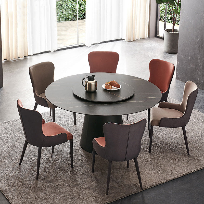 Table à manger ronde table à manger en pierre en noir avec piédestal