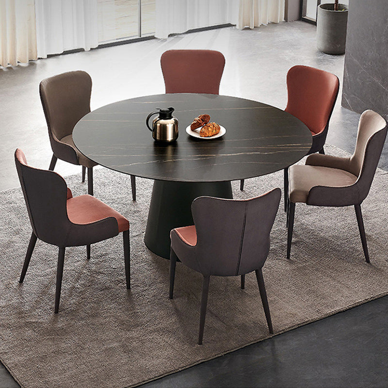 Table à manger ronde table à manger en pierre en noir avec piédestal