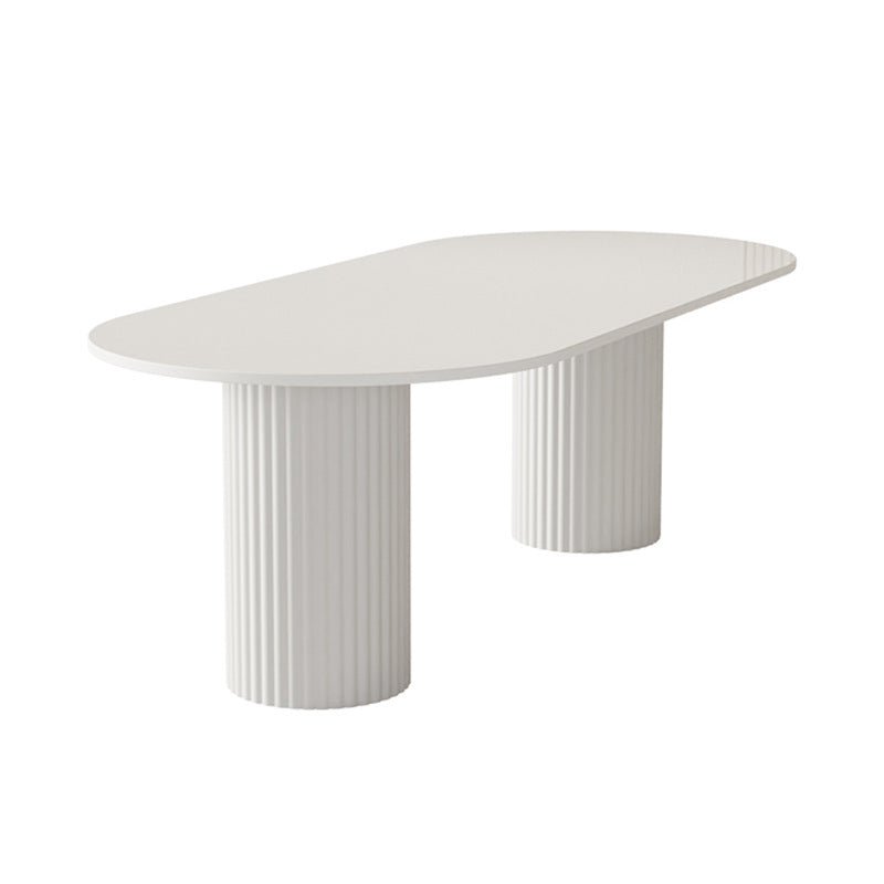 Oval Sintered Stone Dining Table Modern White Furniture with Double Pedestal for Home Without Chairs Clearhalo 'Dining Tables & Seating' 'Dining Tables' 'dining_table' 'furn' 'furn_dining_table' 'Furniture' 'Kitchen & Dining Furniture' 5997633