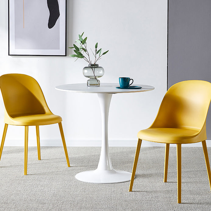 Round Dining Table Stone Top Dining Table in Black and White Tulip White 31.5"L x 31.5"W x 29.5"H Clearhalo 'Dining Tables & Seating' 'Dining Tables' 'dining_table' 'furn' 'furn_dining_table' 'Furniture' 'Kitchen & Dining Furniture' 5997661