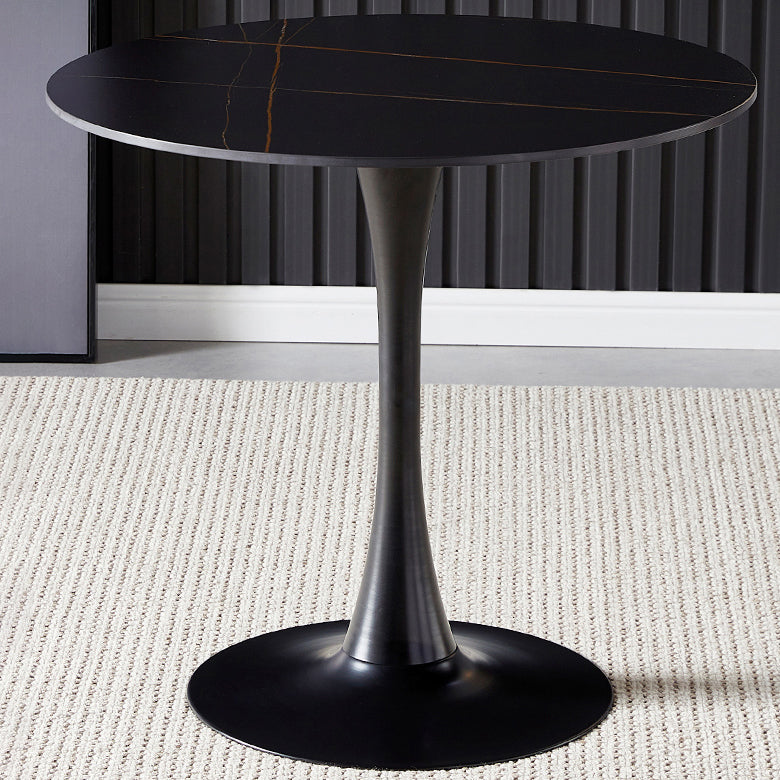 Round Dining Table Stone Top Dining Table in Black and White Clearhalo 'Dining Tables & Seating' 'Dining Tables' 'dining_table' 'furn' 'furn_dining_table' 'Furniture' 'Kitchen & Dining Furniture' 5997667