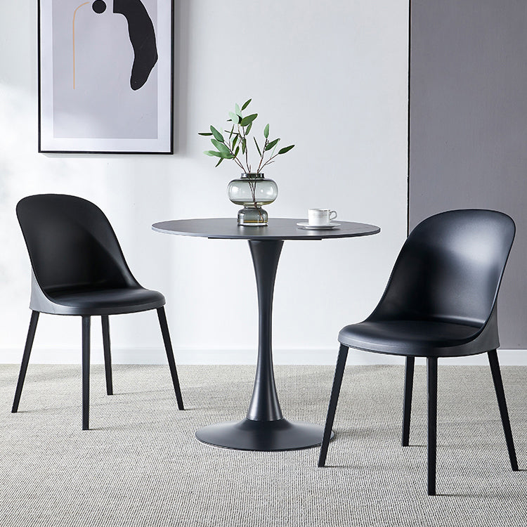 Round Dining Table Stone Top Dining Table in Black and White Clearhalo 'Dining Tables & Seating' 'Dining Tables' 'dining_table' 'furn' 'furn_dining_table' 'Furniture' 'Kitchen & Dining Furniture' 5997668