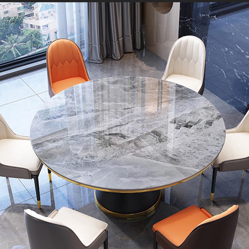 Round Sintered Stone Dining Table Modern Dining Turntable Furniture with Pedestal Base Gray Without Chairs Clearhalo 'Dining Tables & Seating' 'Dining Tables' 'dining_table' 'furn' 'furn_dining_table' 'Furniture' 'Kitchen & Dining Furniture' 5997681