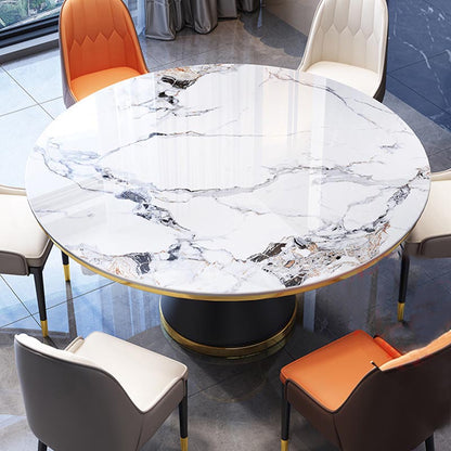 Round Sintered Stone Dining Table Modern Dining Turntable Furniture with Pedestal Base White Without Chairs Clearhalo 'Dining Tables & Seating' 'Dining Tables' 'dining_table' 'furn' 'furn_dining_table' 'Furniture' 'Kitchen & Dining Furniture' 5997682